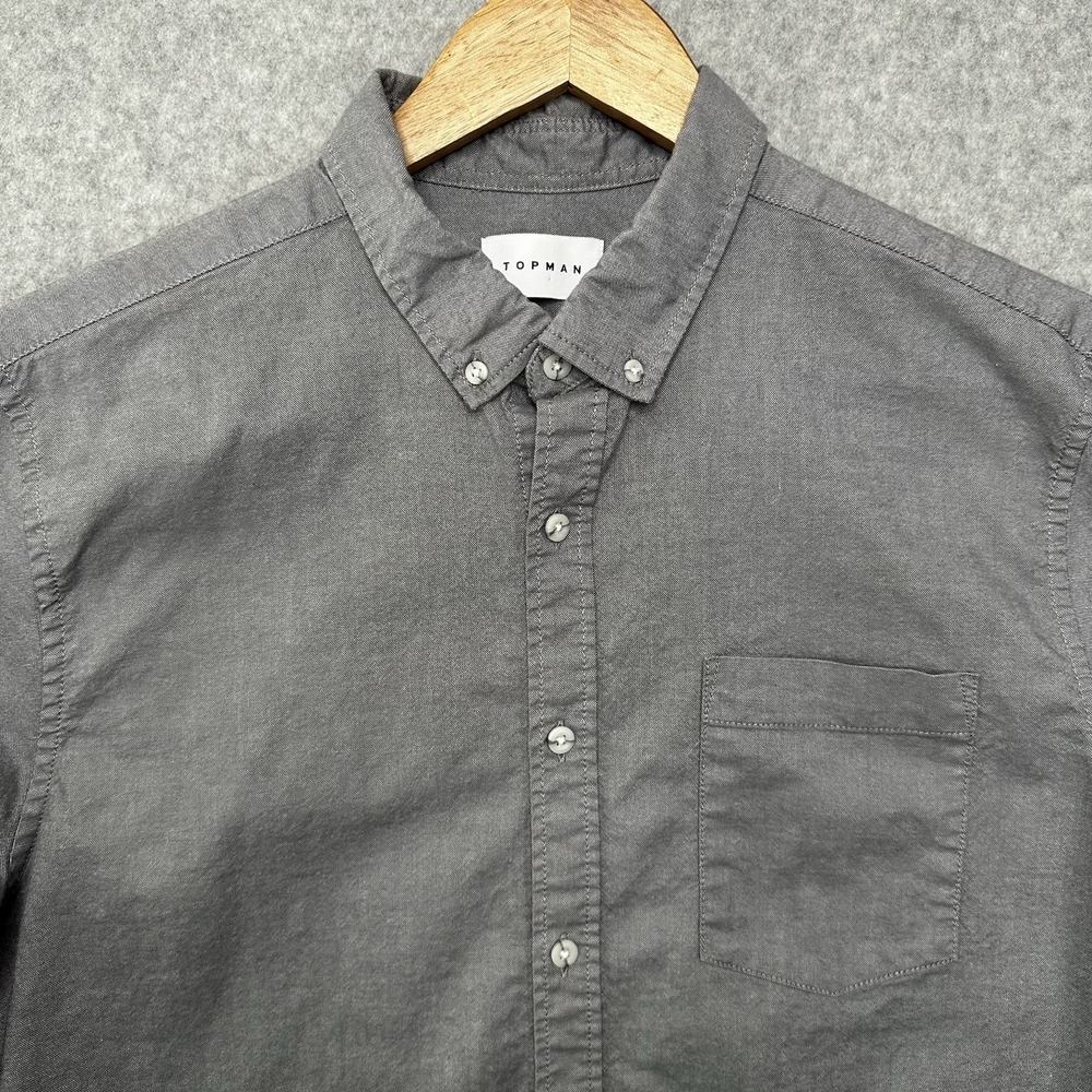 Topman Shirt Mens Size XL Gray Cotton Button Up‎ Long Sleeve Casual